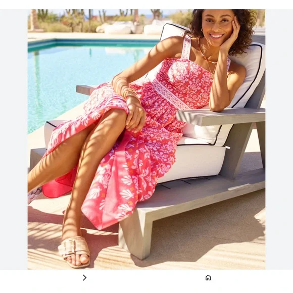 Talbots Pink Floral Maxi Dress with White Lace Accents - Picture 3 of 4